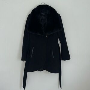 Faux fur wool blend coat